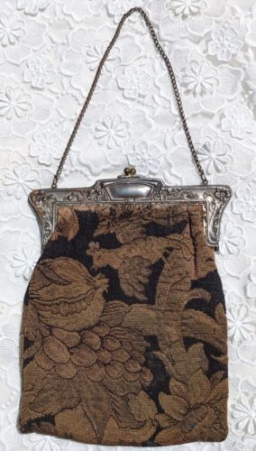 ANTIQUE 1920’S BIRD + FLORAL TAPESTRY PURSE - image 1