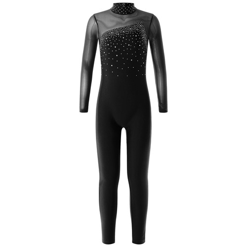 UK Kid Girls Shiny Gymnastics Leotard Long Sleeve Jumpsuit Ice Skating Dancewear - Picture 20 of 60