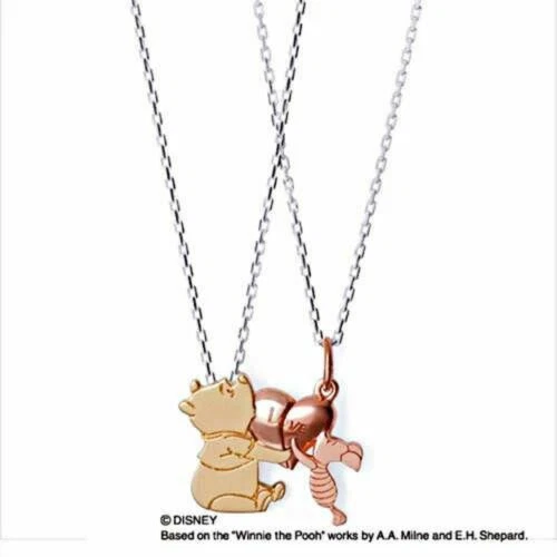 Disney Winnie the Pooh Piglet Pair Necklace Silver THE KISS Pink Heart Love