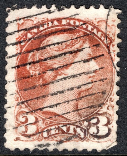 Kanada Briefmarke Scott #37b, 3c, Queen Victoria, kupferrot, gebraucht SCV 65,00 $