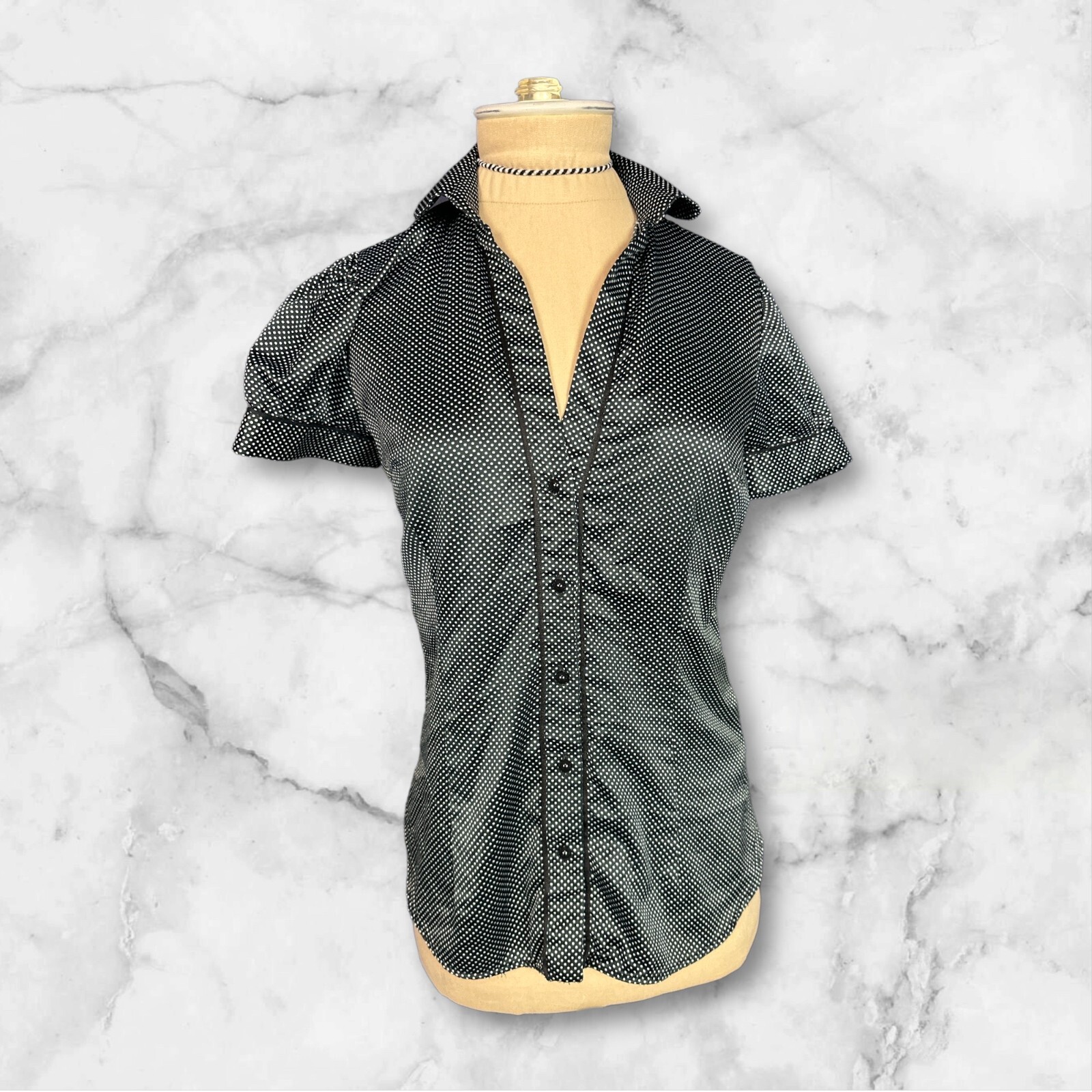 Zara Basic Black/White Micro Polka Dot Blouse Sat… - image 1