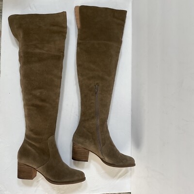 Corso Como Boots Womens Size 6M Caramel Suede Over Knee Wood Heel