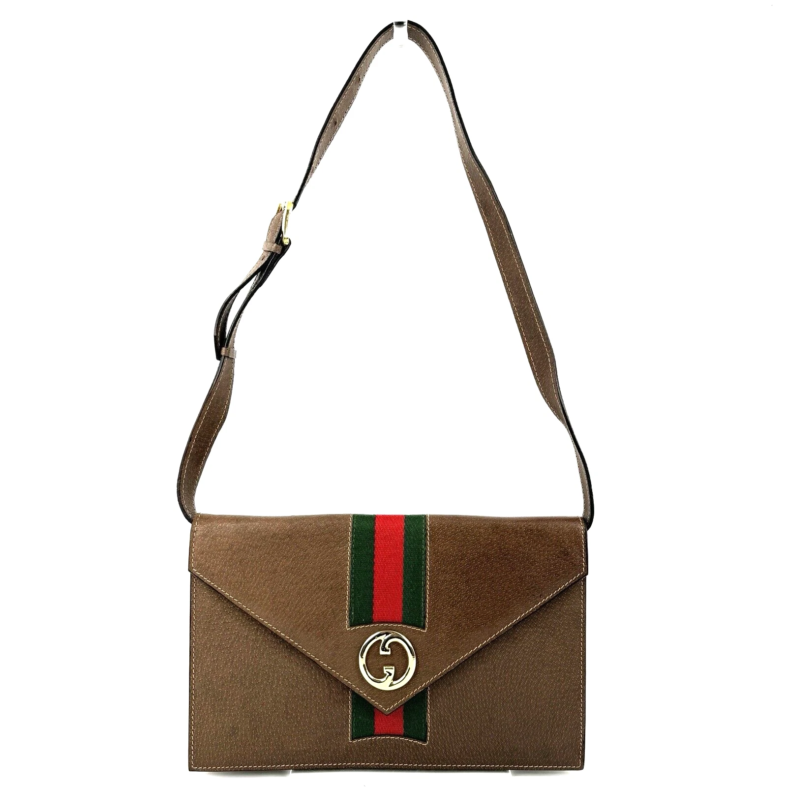 Sac bandoulière vintage GUCCI ligne sherry cuir imbriqué marron authentique