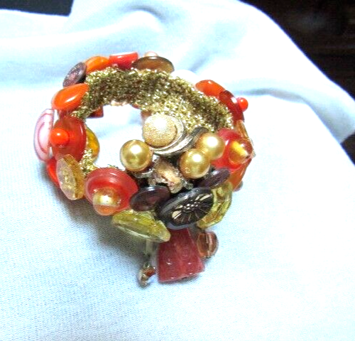 Vintage Stretch Button Bracelet Orange, etc, Most Are Glass - Picture 1 of 7