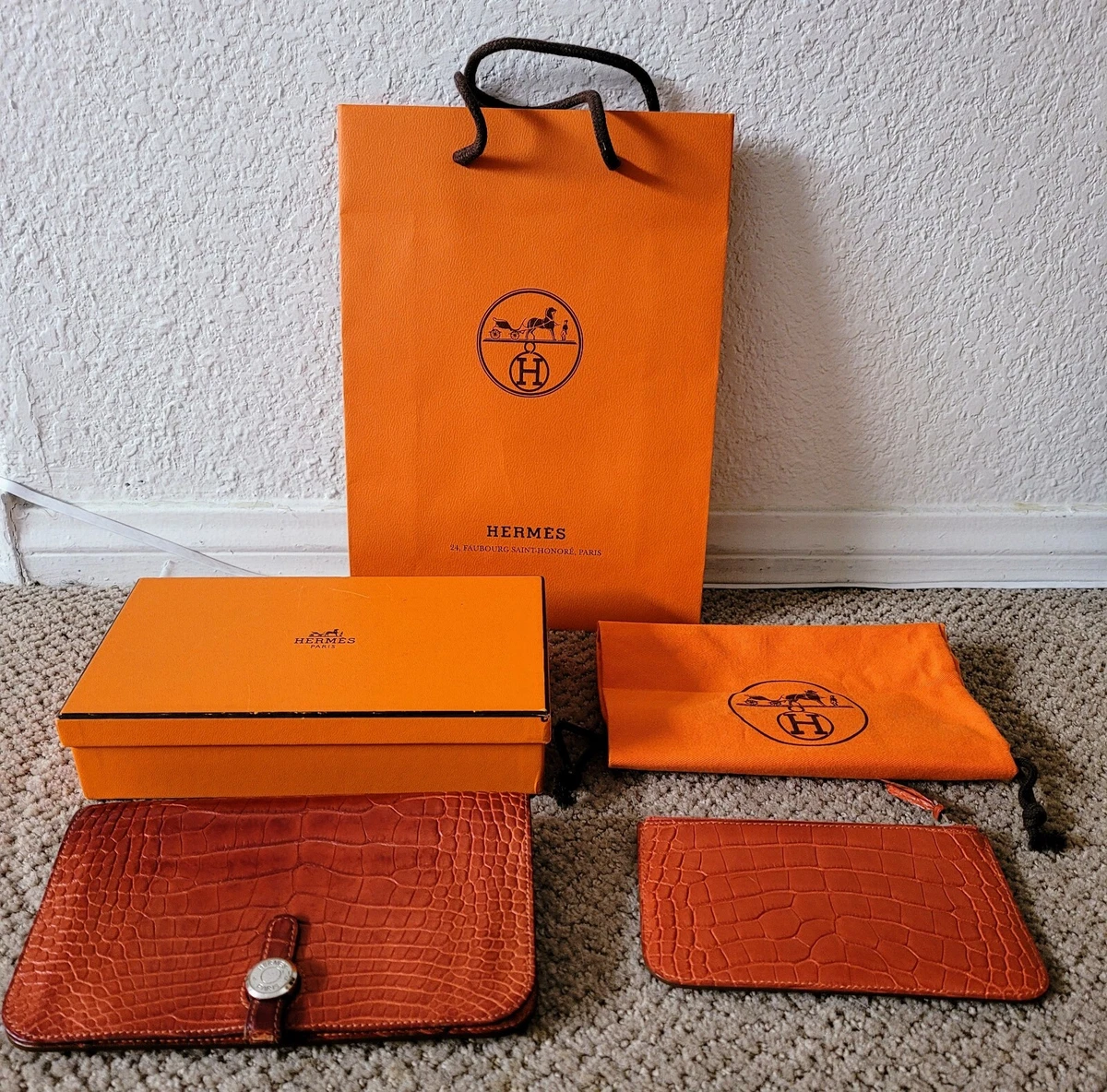 AUTH HERMES 2014 DOGON DUO ALLIGATOR & LEATHER WALLET /CLUTCH PREOWNED