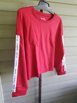 Flirtitude Active Crop Sweatshirt Stripes  Sleeves Juniors Plus Size Stretch NWT