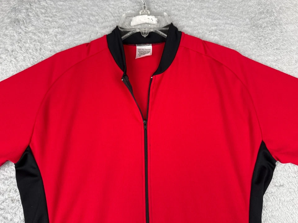 Jersey de ciclismo para hombre mediano rojo negro 1/2 cremallera manga corta hecho en Estados Unidos poliéster Foto 4 de 4