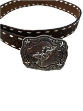 Nocona Junior Belt Buckle Bull Rider 28  Excellent Condition Western Leather