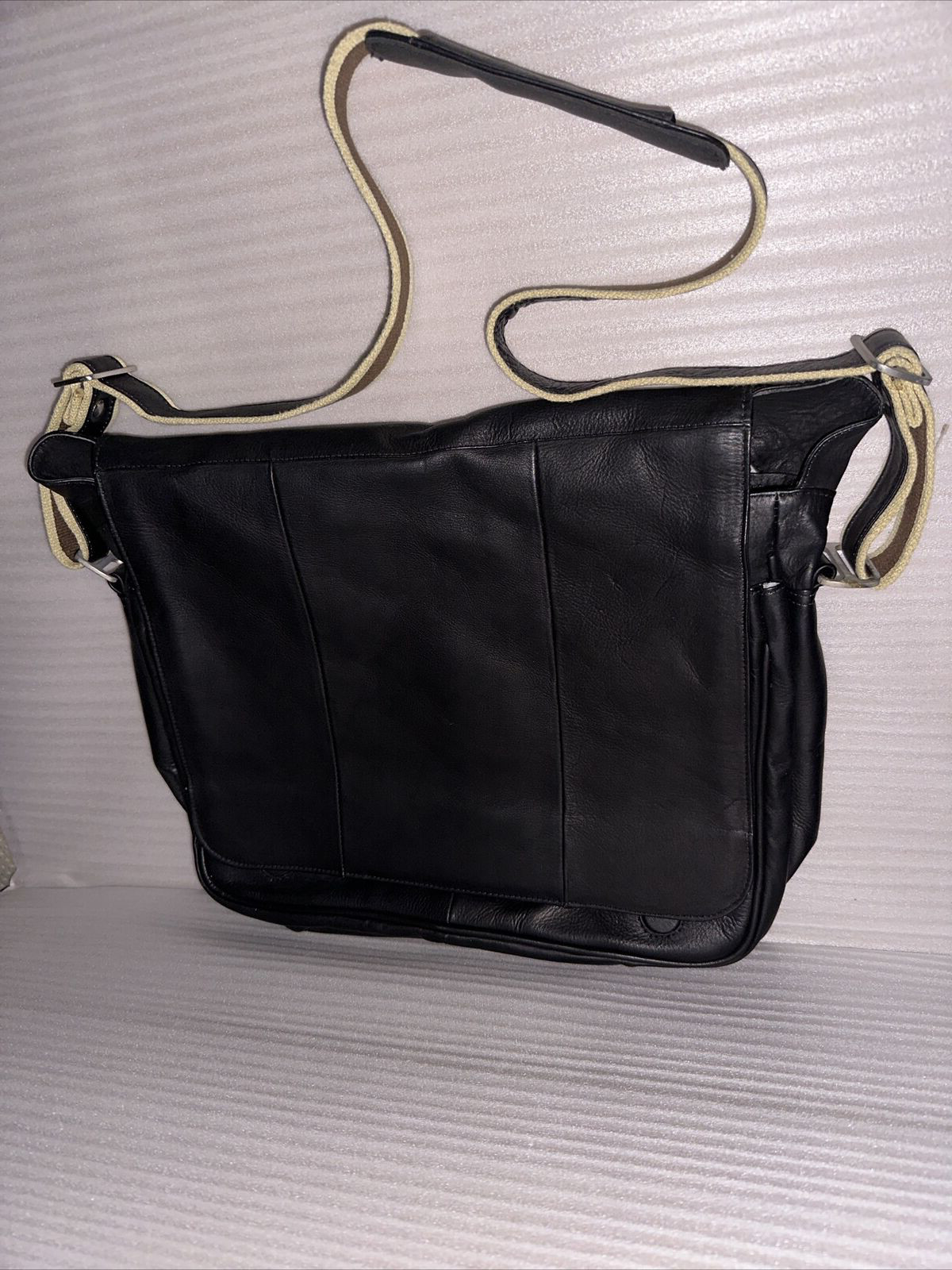 PIEL Black Leather  Messenger Shoulder Bag with brown / blac