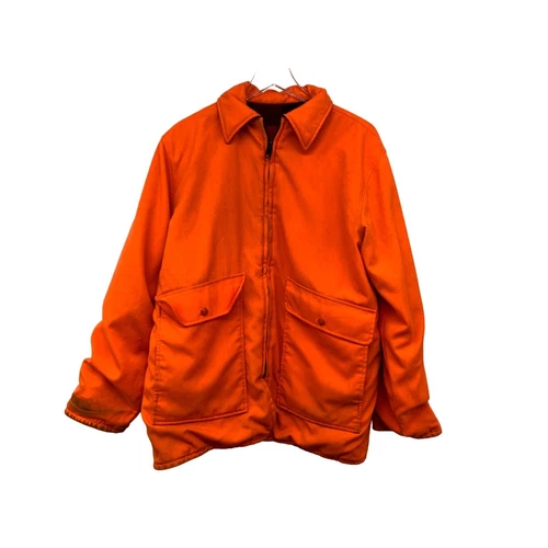 Woolrich Mens LG Vintage Wool Buffalo Red Plaid Reversible Hunters Orange Huntin