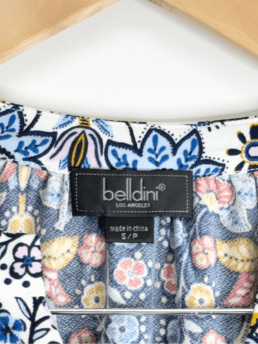 Belldini Womens Size Small Blue Floral Ruffled Long Sleeve Split Neck Blouse NEW - Picture 6 of 12