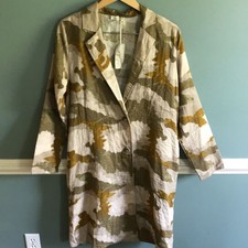 Mystree Nwt Autumn Leaf Camo Cotton Long Line Duster Blazed Trench Coat. M. Fall