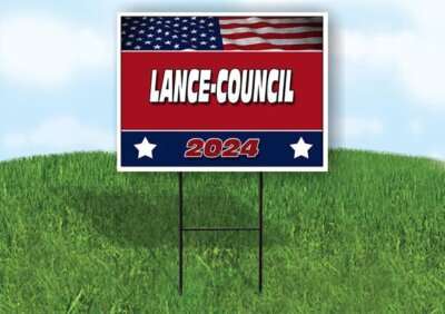 LANCE-COUNCIL FLAG RED 2024 18inx24in Yard Road Sign w/ Stand