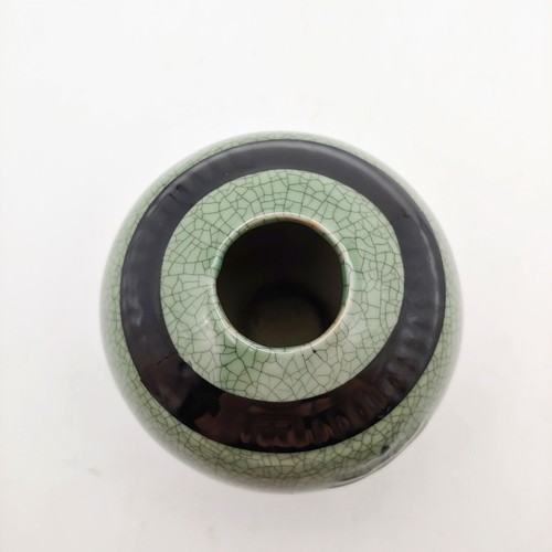 Celadon Raku Crackle Glaze Bud Vase - 3.5" Small Green Black Asian Japanese - Picture 6 of 7