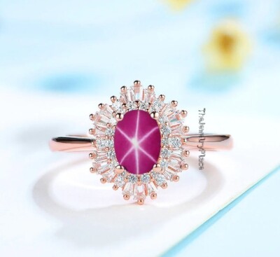 Ring Ruby 6 Ray Star Ring in 925 Sterling Silver Ring Pink Lindy Star Ring