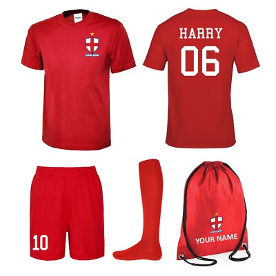 Kids Personalised Red England Style Away Football Kit Customised