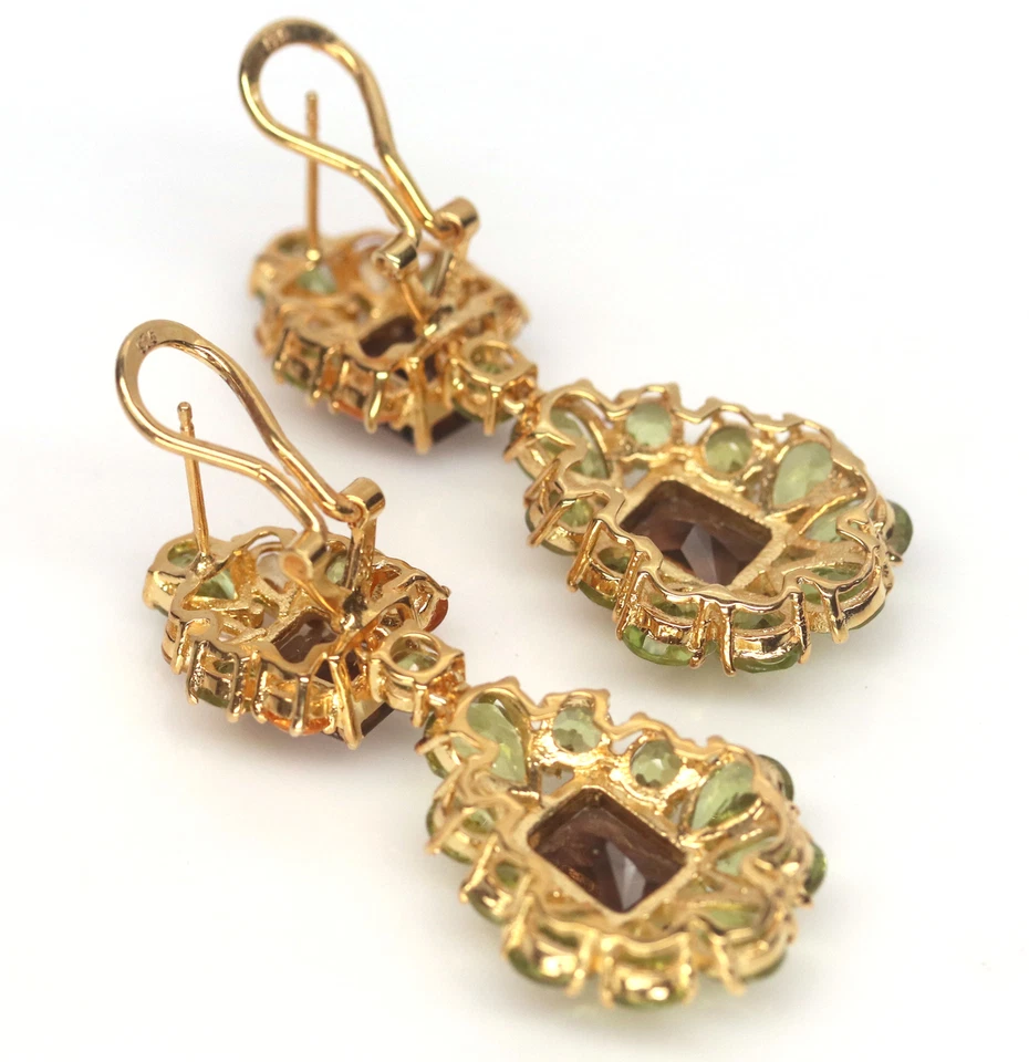 7 X 9 mm. Pendientes de cuarzo ahumado, peridoto, citrino y zafiro de plata de ley 925 Foto 4 de 4