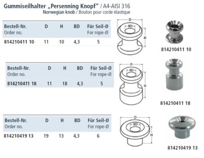 Marine Rundknopf Edelstahl A4-AISI 316 Planenhalterung Persenning Gummileine V4A