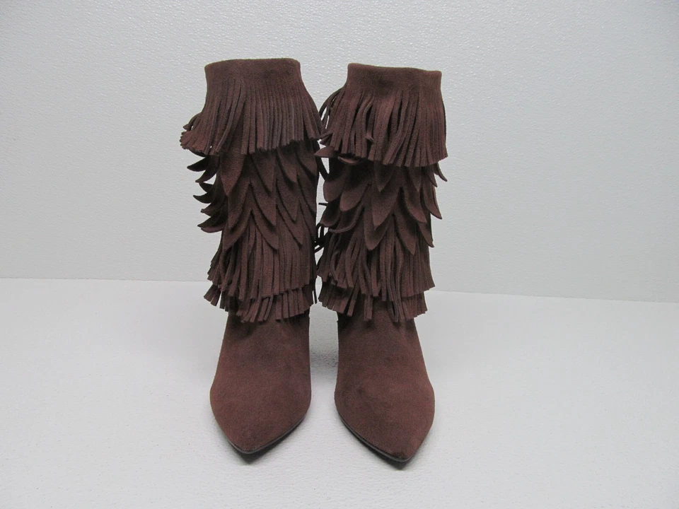 DOLCE by Mojo Moxy Lori Fringe Boots Brown Leather Pointed Toe Size 9 M - Image 3 of 4