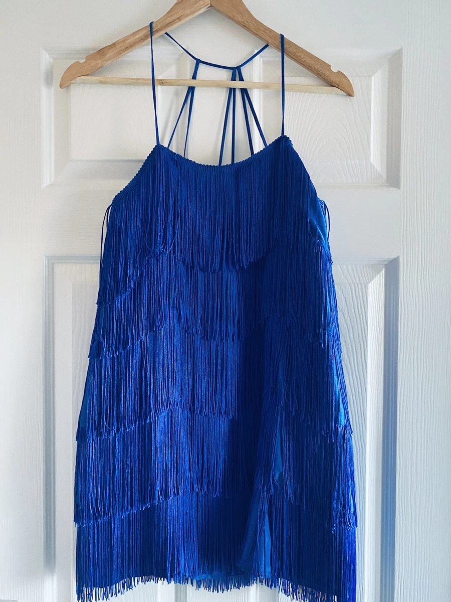 Zara blue fringe clearance dress