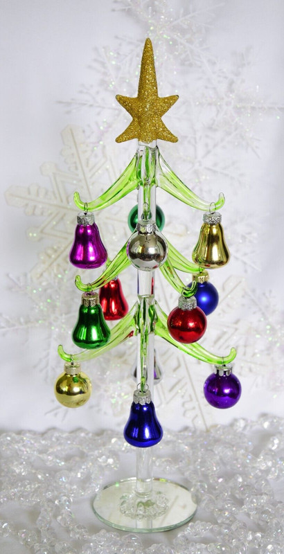 Blown Glass 12" Christmas Tree + 12 Small Glass Ornaments