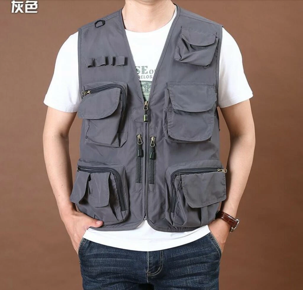 Sleeveless cargo shop jacket