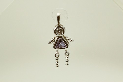 925 Sterling Silver Light Purple & Clear CZ Birthday Girl Pendant 2 G (PEN8676)