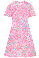 Women's Dress - Turquoise Pink Printed Dress - Midi Dress - Medium - Cotton