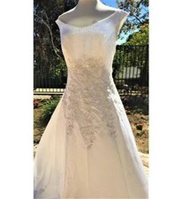 1960's Princess Style White Satin Wedding Gown with Pearls and Beading and Train