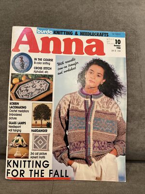 Anna Burda Knitting Needlecraft Magazine 10 1988 Crochet Knit Lace Cross Stitch