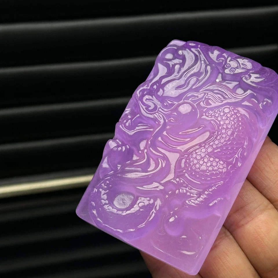 Colgante y collares amuleto dragón jadeíta jade púrpura hielo natural real Foto 2 de 4