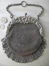 Antique Silver Floral Frame Steel Micro Bead Chatelaine Leather Kilt Purse 17