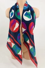 Vintage Liz Claiborne Flag Scarf Colorful 90’s Long Head Hair Purse Tie