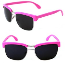 Women's Half Shell Sunglasses Soho Horn Rimmed Pink Silver Square Shape Medium
