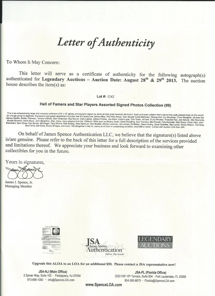 Boston Bees Carvel Bama Rowell (d.1993) Signed 8X10 Photo JSA Certified Auto O29 - Image 2 of 2