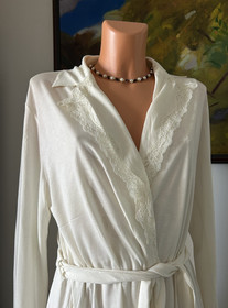 NWT Joelle Lingerie by La Perla Cream Lace Nightgown & Robe, sz L *$682*