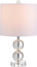 17.5" Clear Crystal Table Lamp, Glam Double Sphere Mini Nightstand Lamp for Bedr