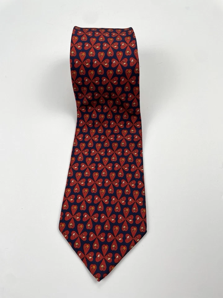 Salvatore Ferragamo Estampado Floral Trébol Flores Seda Azul Rojo Corbata Hecha en Italia Foto 3 de 4