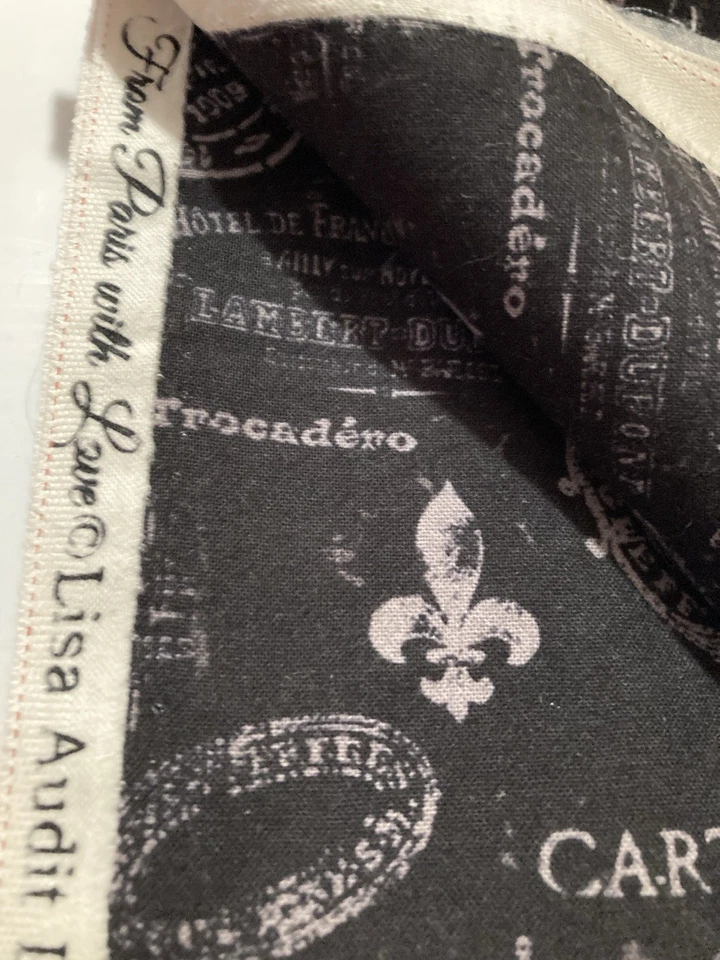 Lot of 3 Cotton Fabric Larger Scraps Black Grey Paris Roses Lot #4 - Image 3 of 4