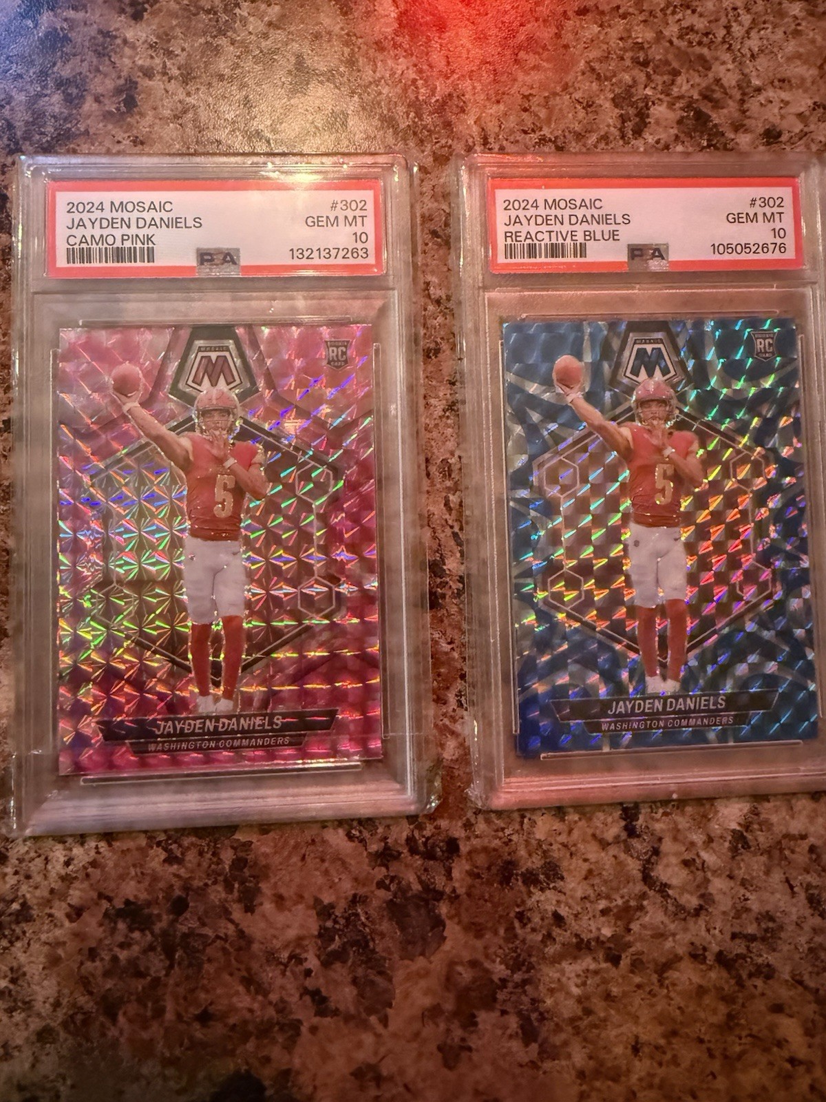 Jayden Daniels Lot Of 2 Panini Mosaic Reactive Blue And Camo Pink RC PSA 10 🔥