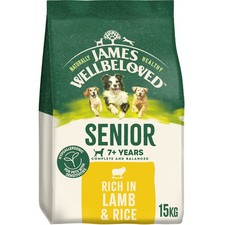 15kg James Wellbeloved 7+ Senior Dry Dog Food Complete & Balanced Lamb & Rice 4.13 per kilo