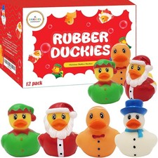 12pk Christmas Holiday Rubber Ducks 2" Toy Duckies Kids Bath Gift Set
