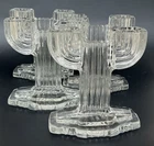 Set Of 4 Vintage Anchor Hocking Queen Mary Candlestick Holders Art Deco Glass