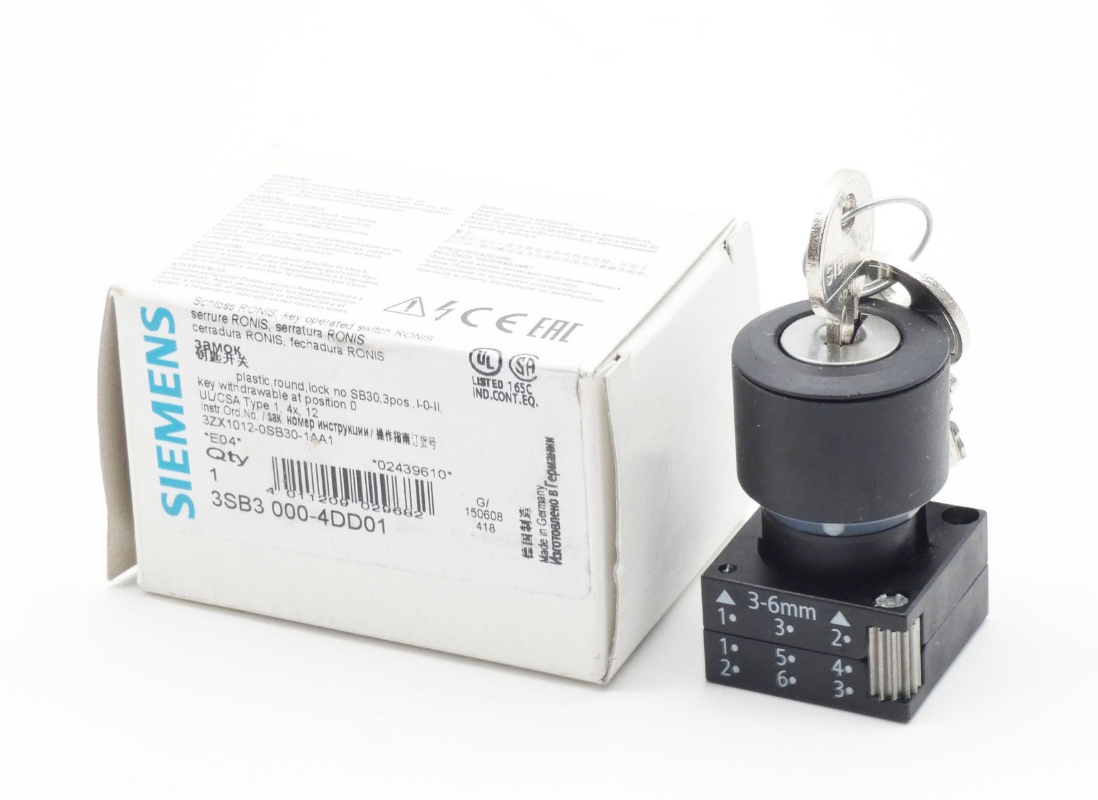 Siemens 3SB3000-4DD01 E-Stand: 04 Lock RONIS / Key Operated Switch -used-