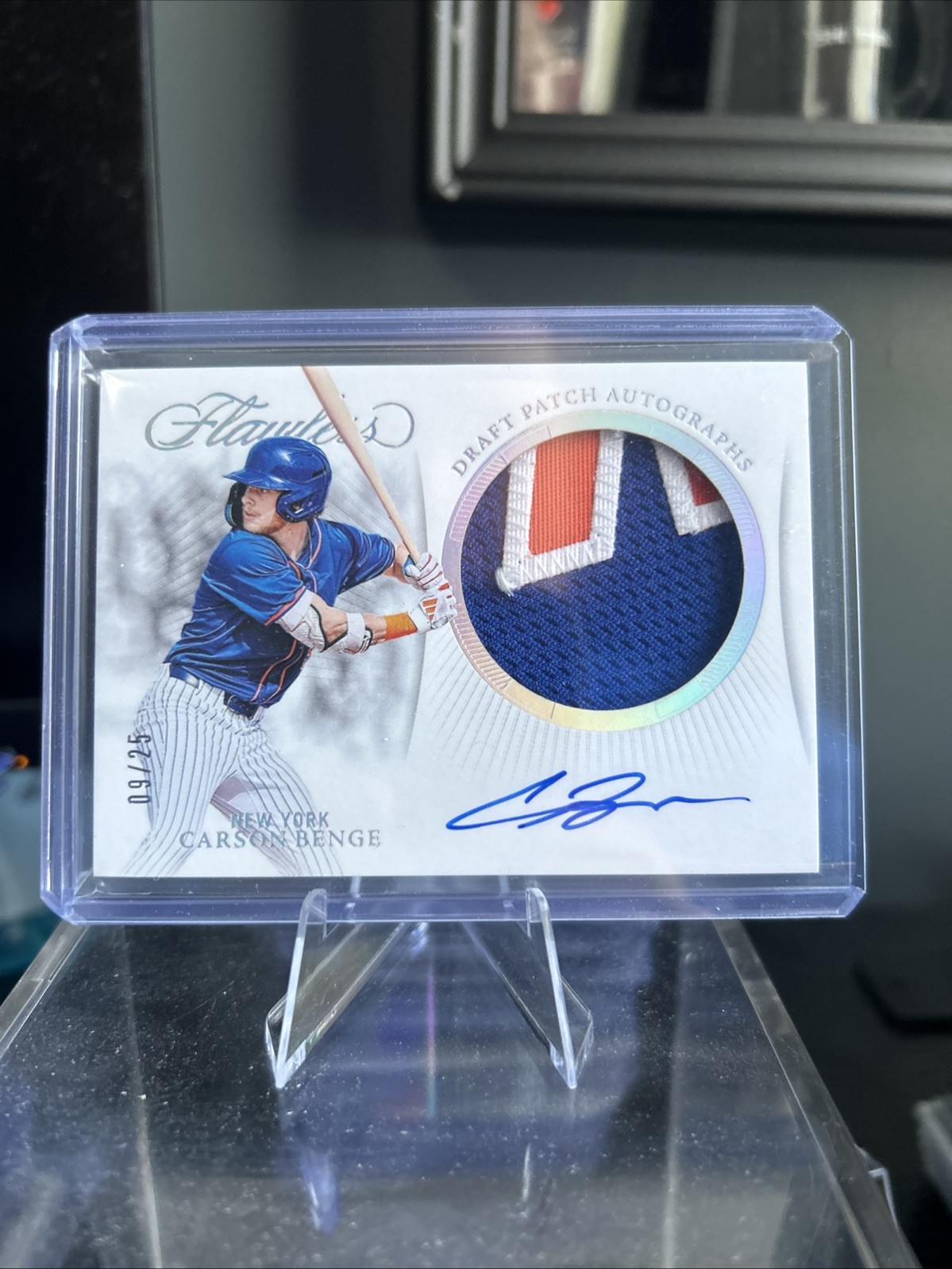 2025 Panini Flawless Carson Benge Draft Patch Auto #/25 Mets