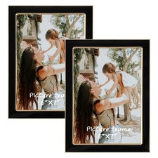5x7 Black Enamel Picture Frames - Metal Gold Edge - Cute Frame for 5 x 7 Inch...