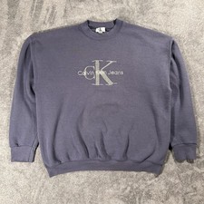 Calvin Klein Jeans Sweatshirt USA Made 90s Embroidered Fleece Crew L RARE TAG