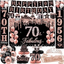 70th Birthday Decorations for Women, 38Piece Black and Rose Gold 70 Years Old...