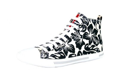 Prada Hibiscus Canvas Linea Rossa Sneaker 3T5731 White Black NEW - 38.5 39