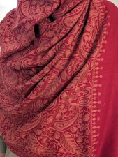 Maroon Kashmiri Pashmina Shawl Stole Wrap Woven Floral Paisley Hand Embroidery